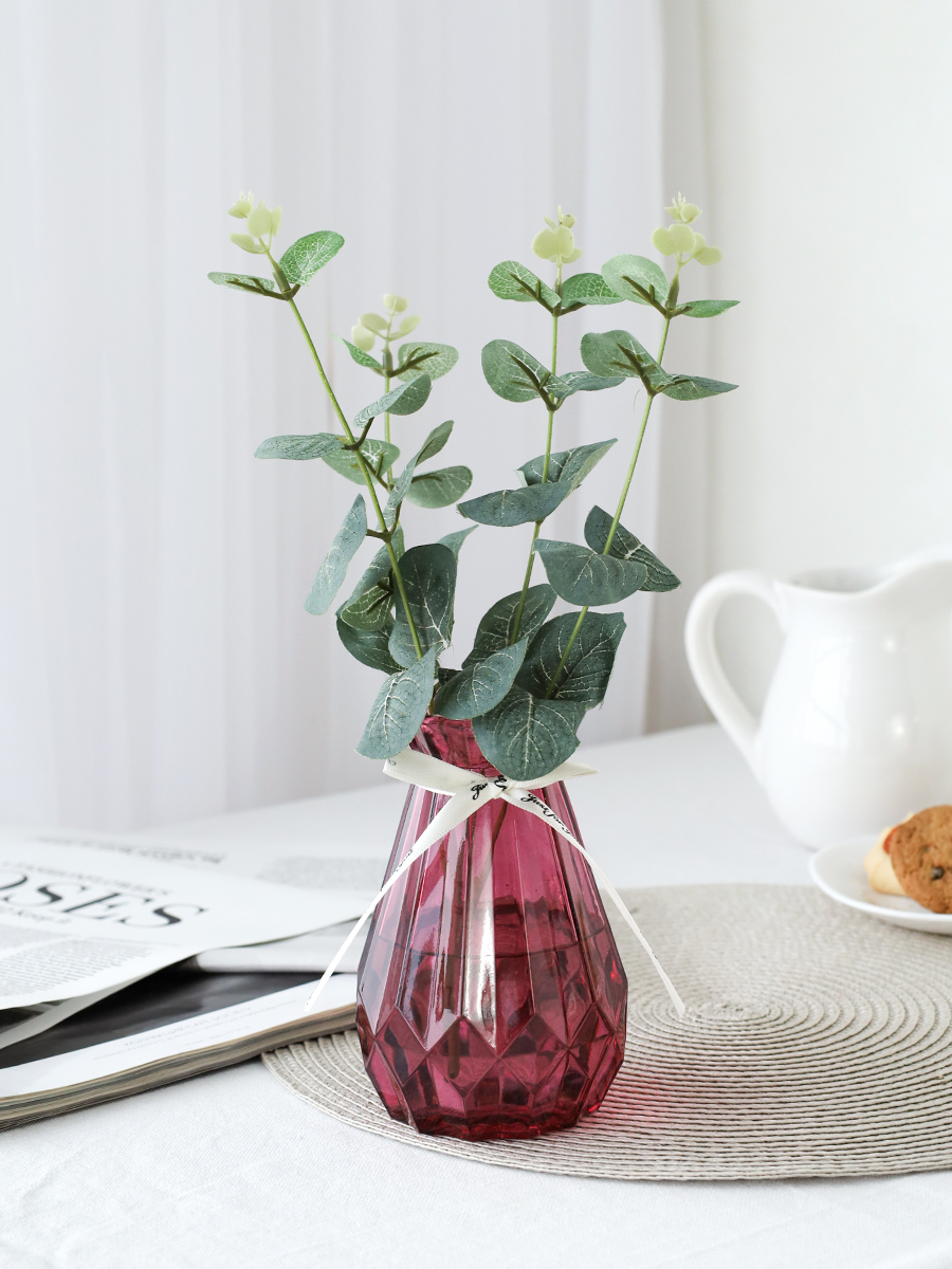 Ваза для цветов 14 см розовая с лентой / WRD-100 /уп 45/ без индивидуальной упаковки