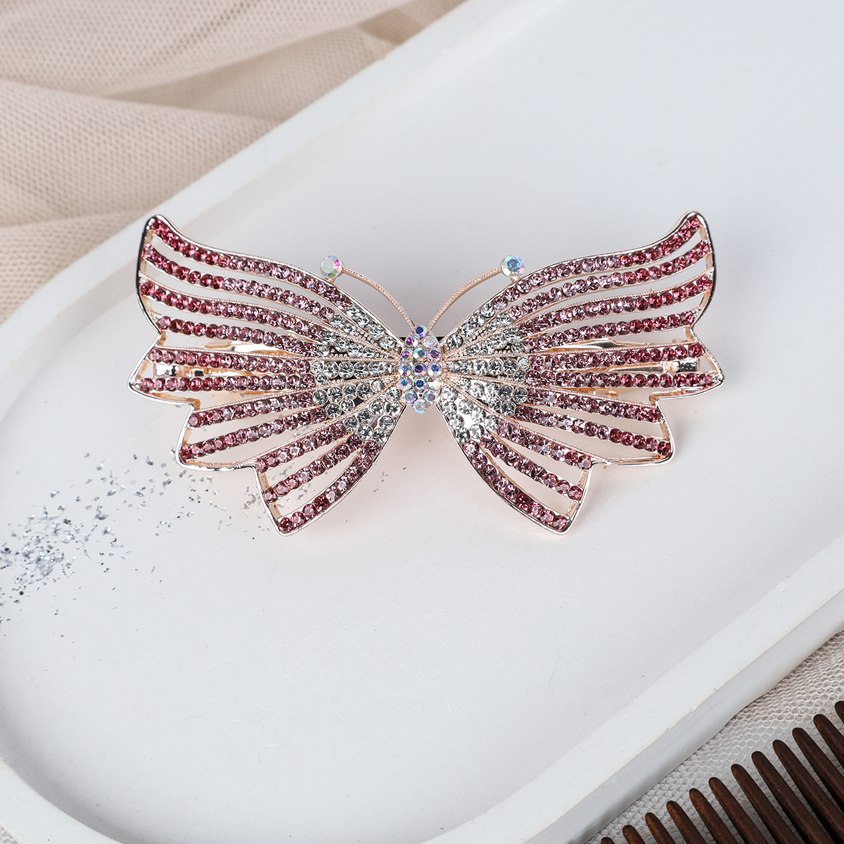 Заколка-автомат Бант золото/стразы / N3258-12 /уп 12/