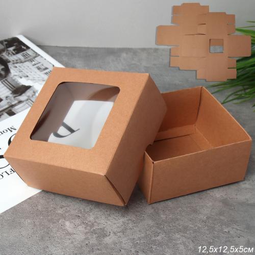 Коробка подарочная складная 13x13x5 см / 326-C /уп 12/600/крафт