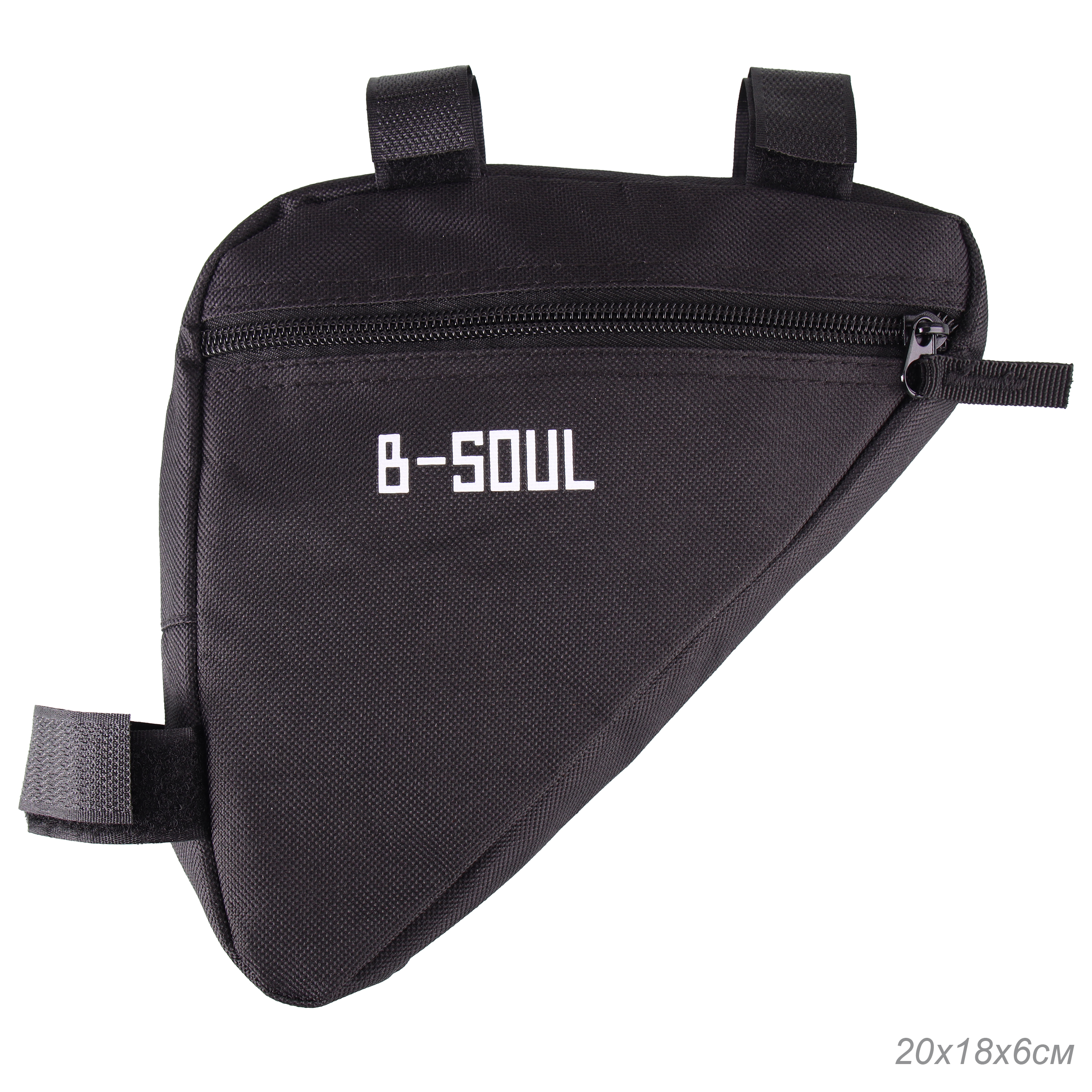 Сумка велосипедная подрамная BICYCLE SOUL, с боковой молнией, крепление velcro, чёрная 20х18,5х4см. /уп 100/200/