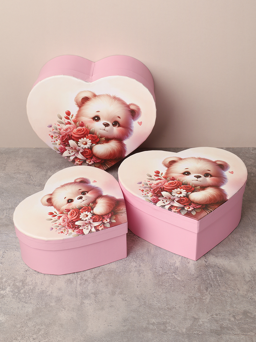 Коробка подарочная 3 штуки Сердце / 1160 /уп 24/16*18.3*7/18*20.3*8/20*22.3*9cm