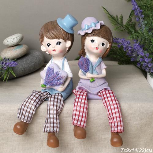 Фигурка Мальчик/Девочка с лавандой висячие ножки 2 штуки набор 22 см / 9935 /уп 60/