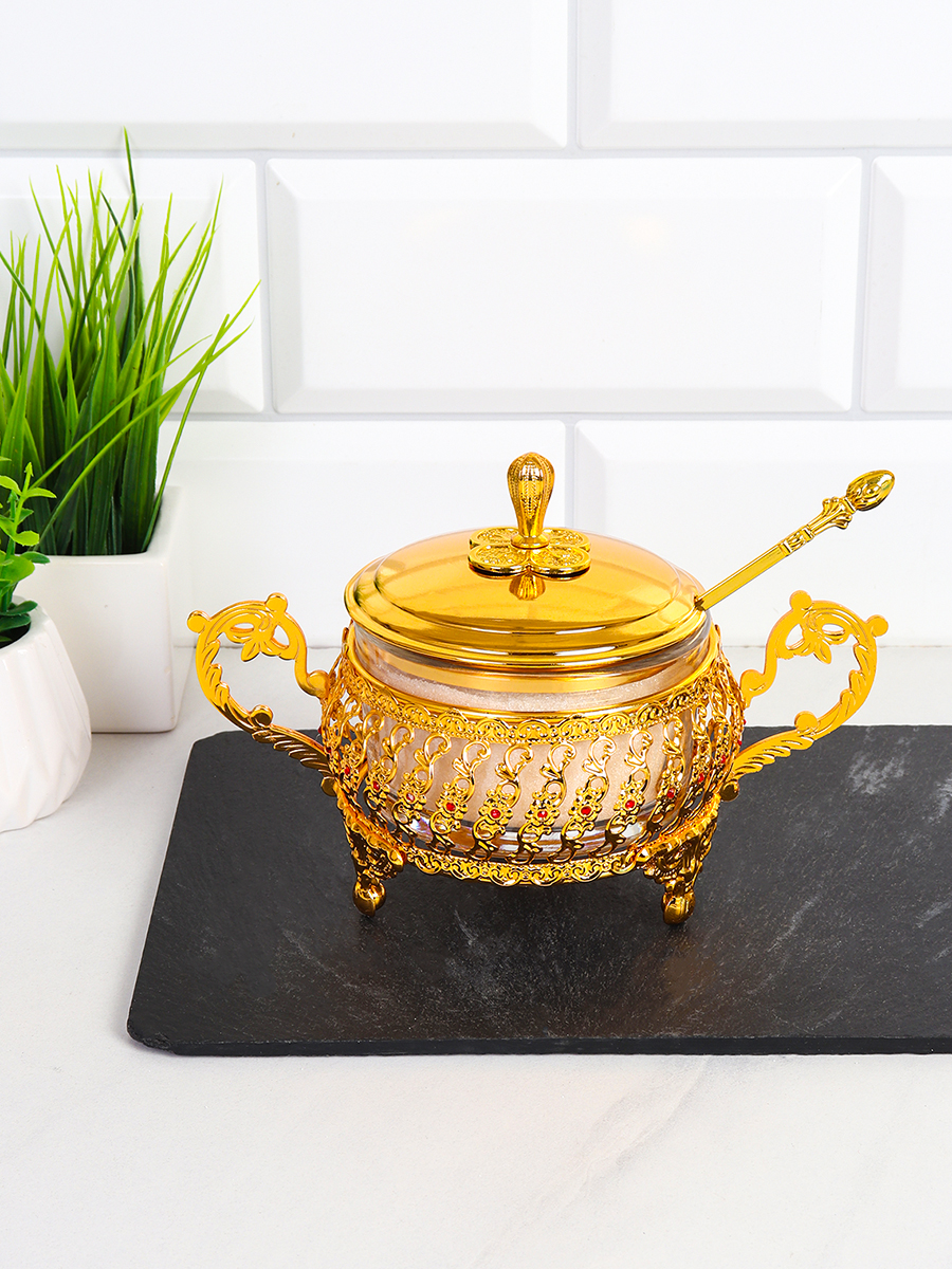 Сахарница 200 мл с ложкой / 200-1-Gold /уп 60/