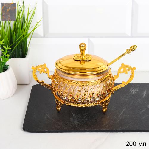 Сахарница 200 мл с ложкой / 200-1-золото /уп 60/