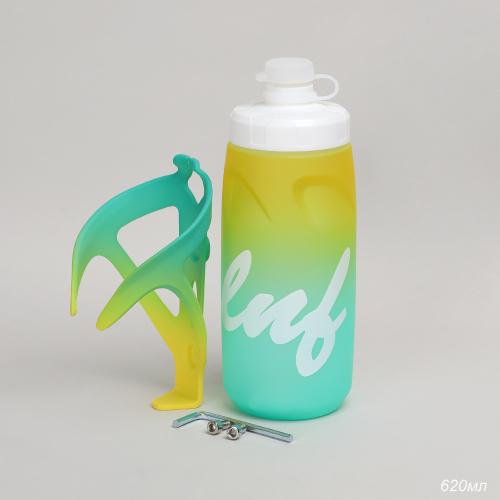 Набор бутылка для воды COMIRON ESLNF с держателем  620мл. Двухцветная с пылевой силиконовой крышкой. Желтый-зеленый /уп50/