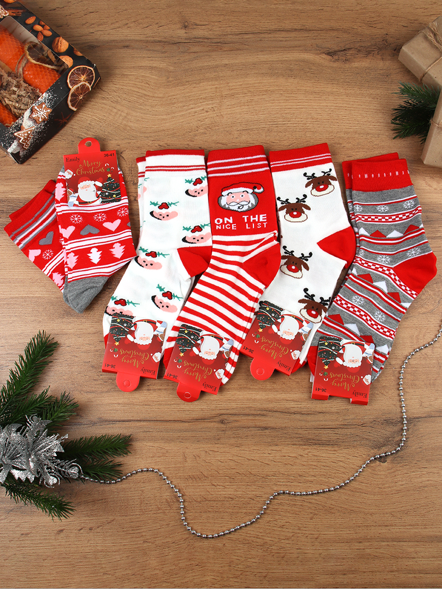 Носки р. 35-40 Новый год  / L827 /уп 10/300/ ОДНА ПАРА/ МАРКА