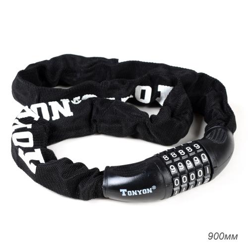 Замок кодовый SHERIFF TONYON, 5 разрядов, 900мм, стальная цепь, толщина звеньев 7 мм, вес 780 г, чёрный. /уп 6/24/