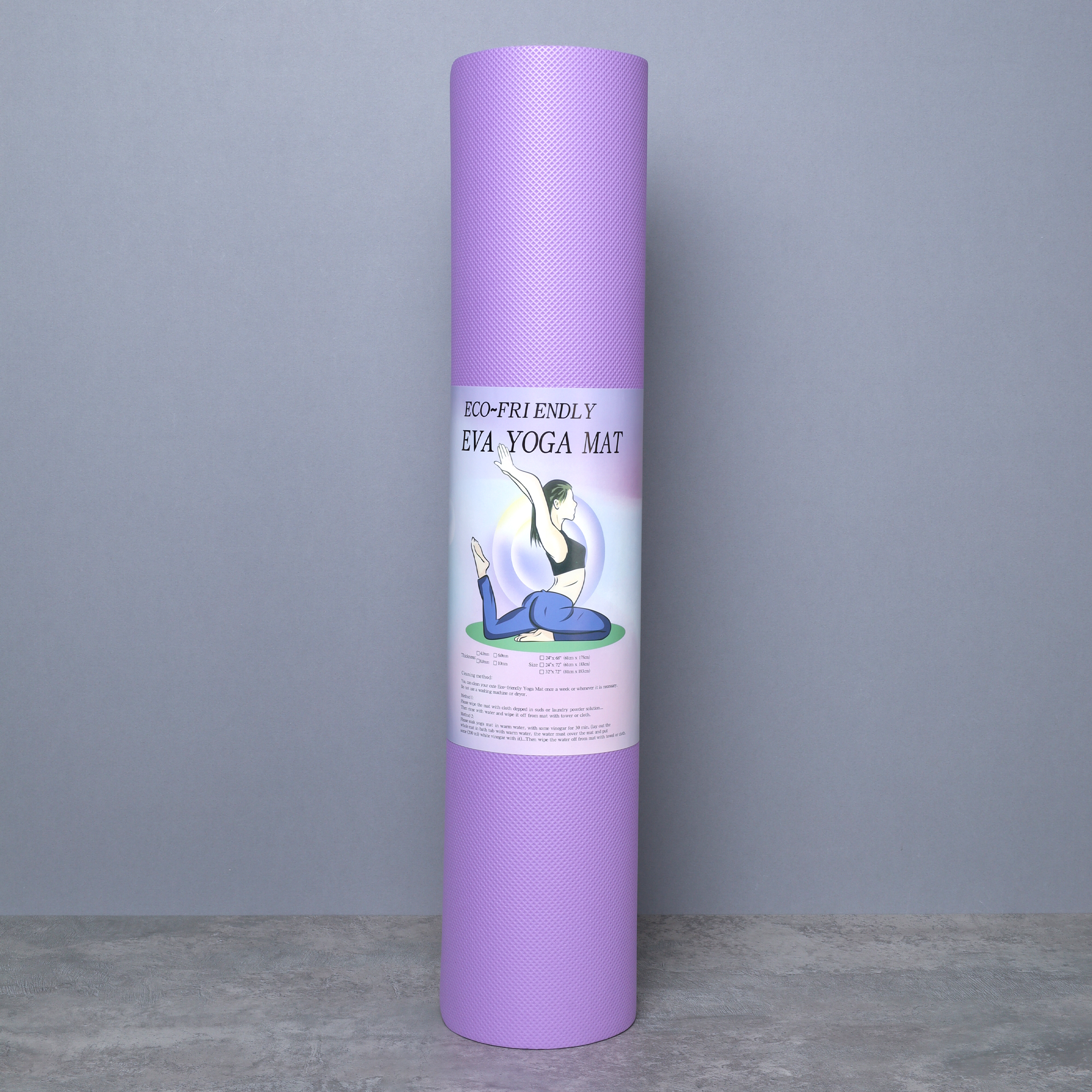 Коврик для йоги и фитнеса спортивный гимнастический EVA 6мм. 173х61х0,6 цвет: фиолетовый / YM-EVA-6V / уп 24