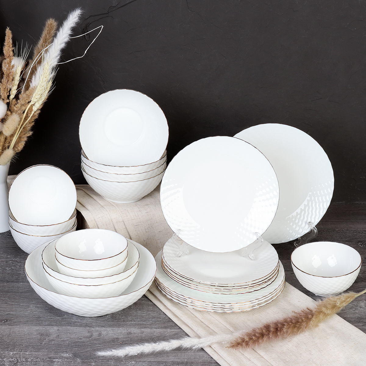 Столовый набор 25 предметов ЗОЛОТО фактурный  WV19AT 8575685(WHITE GOLD) (уп 2) 