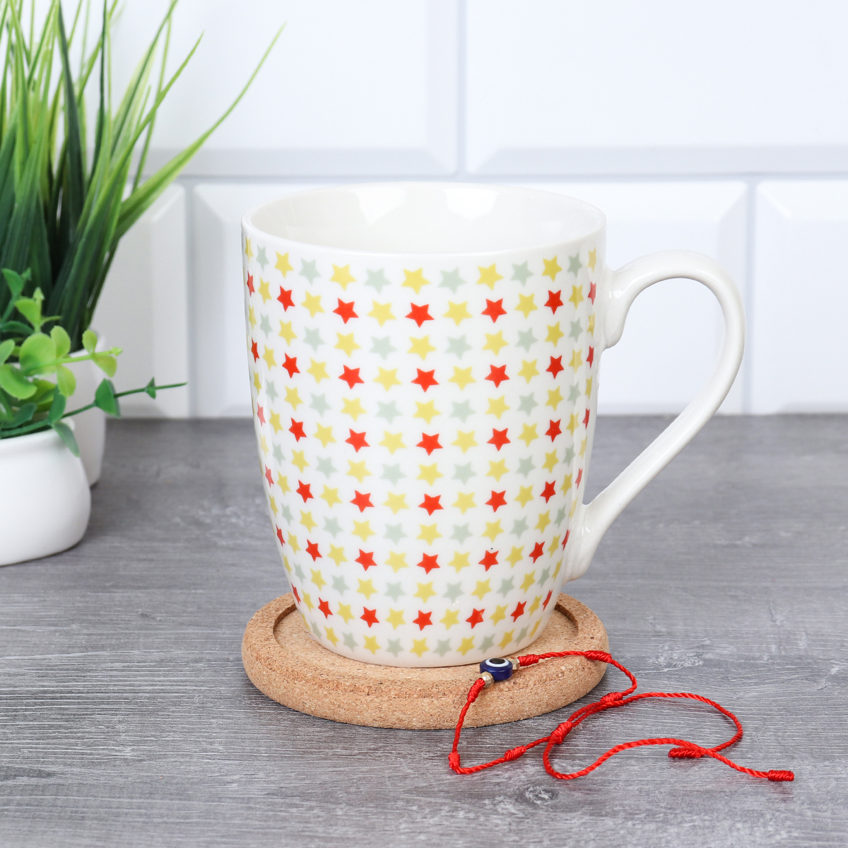Подарочный набор Кружка 400 мл с подставкой под горячее / K5098/ Звездочки/ АКЦИЯ