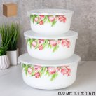 Салатник с крышкой 2 предмета 600 мл, 1100 мл/ GRAY-HDW3B (7259) /уп 12/ Тюльпаны