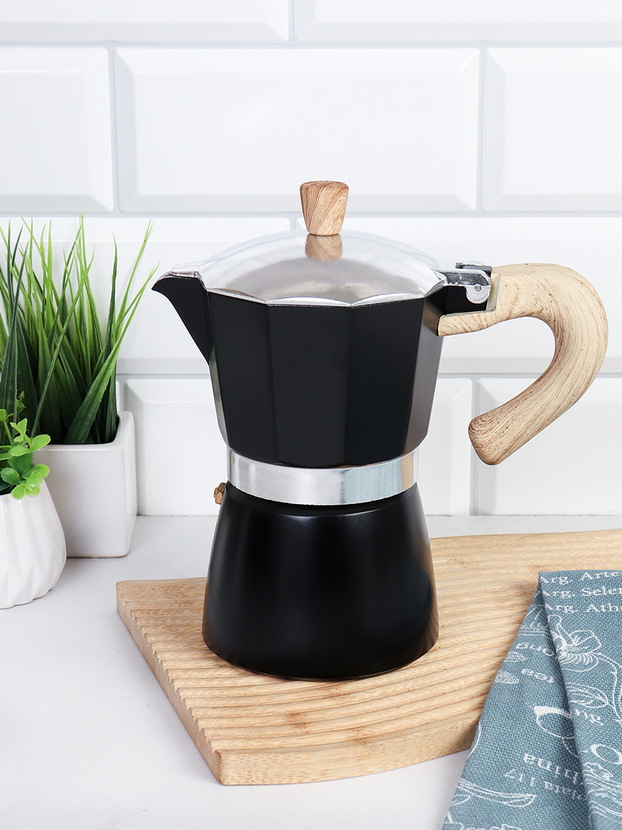 Кофеварка гейзерная 300 мл 6 чашек Черная / VX300-542 /уп 36/