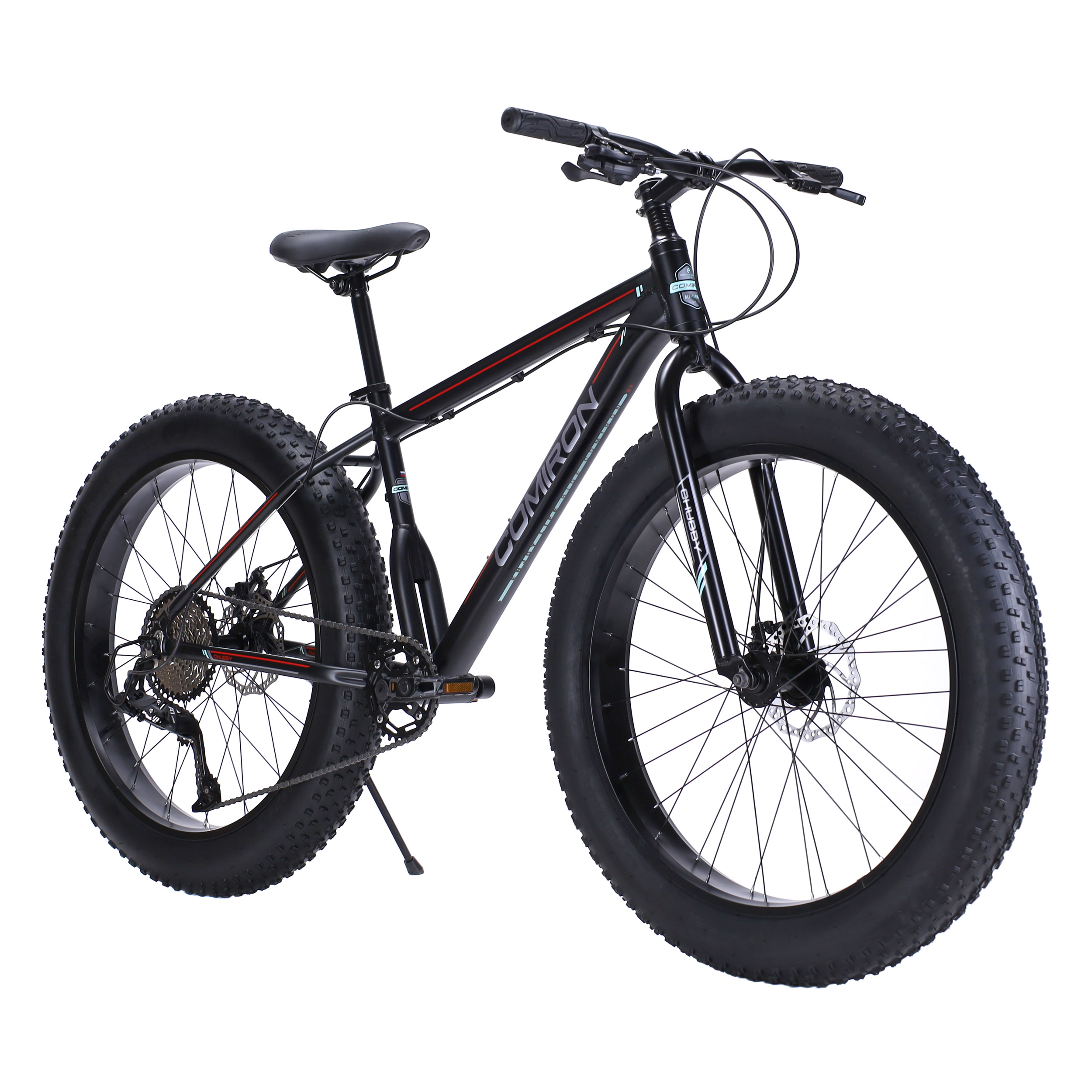 Велосипед фэт-байк 26"x4" рама 17" COMIRON CHUBBY, 1*10sp L-TWOO, 34T, CASSETE 11-42T, HARD FORK, чёрный неоновый mercedes