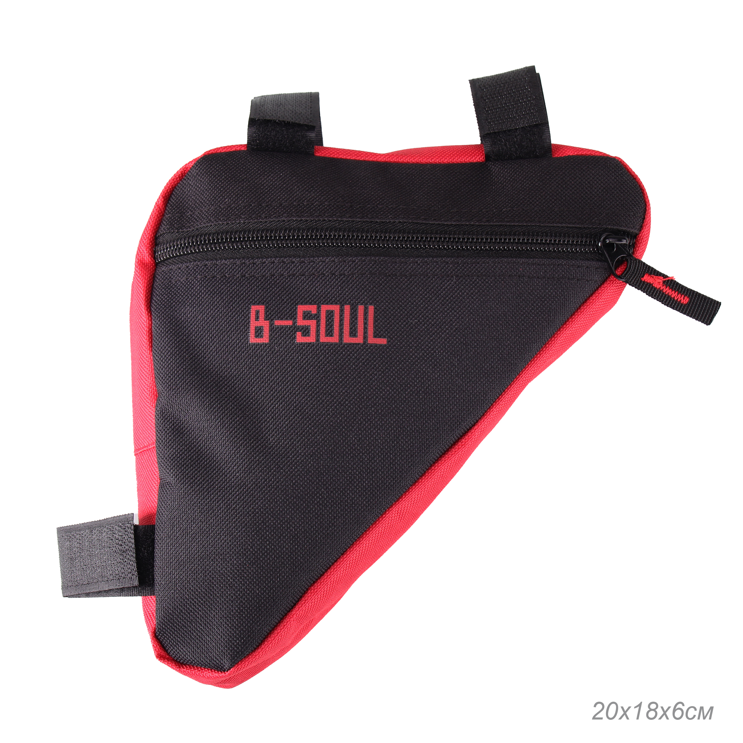 Сумка велосипедная подрамная BICYCLE SOUL, с боковой молнией, крепление velcro, чёрно-красная, 20х18,5х4см. /уп 100/200/