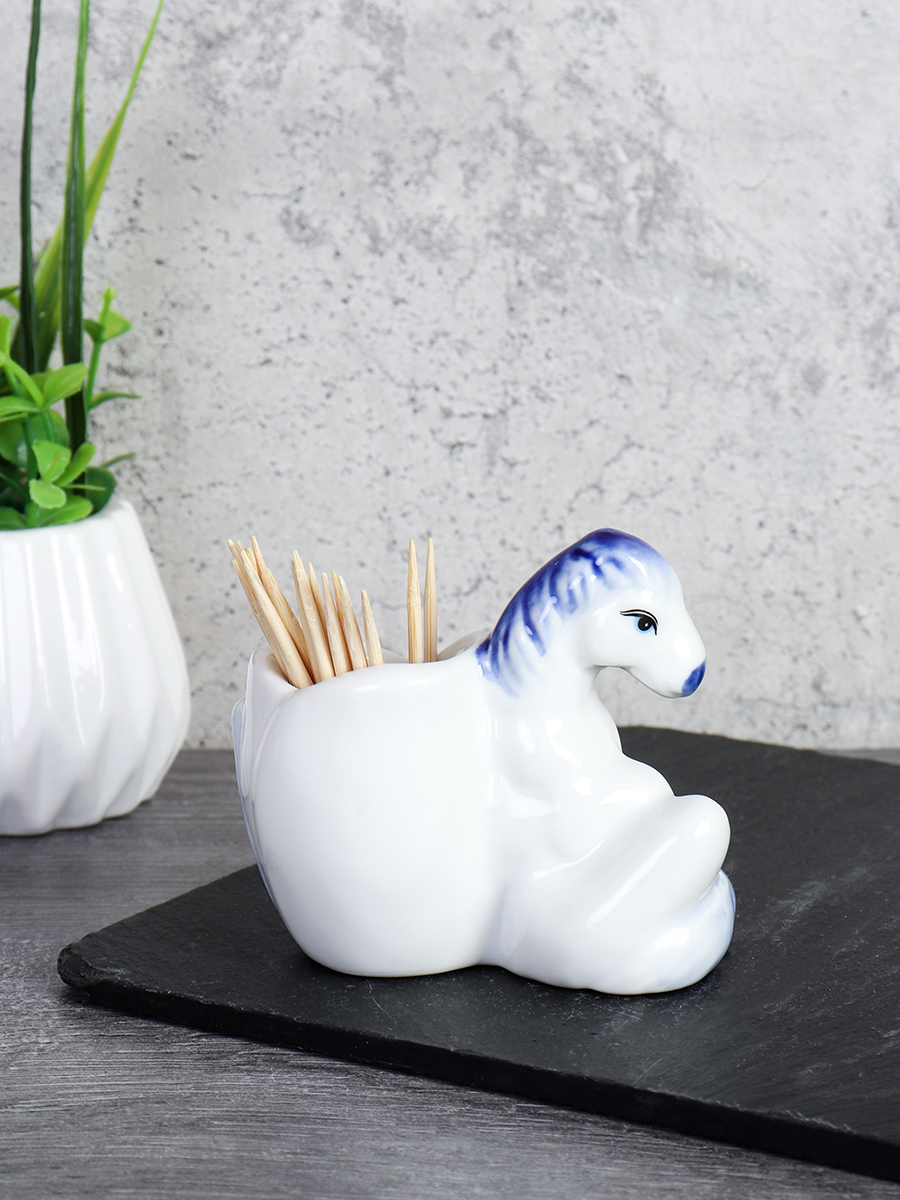 Подставка для зубочисток Лошадь 8 см / B5448-1 /уп 144/ Символ года 2026  костяной фарфор