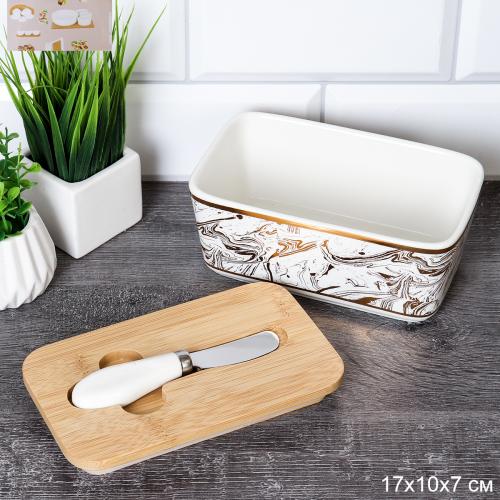 Масленка и нож 17х10 см / MN3921 /уп 36/ на деревянной подставке