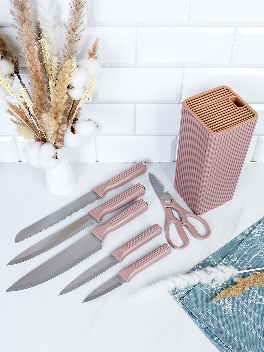 Набор кухонных ножей на подставке 7 предметов / YX-170 /уп 20/