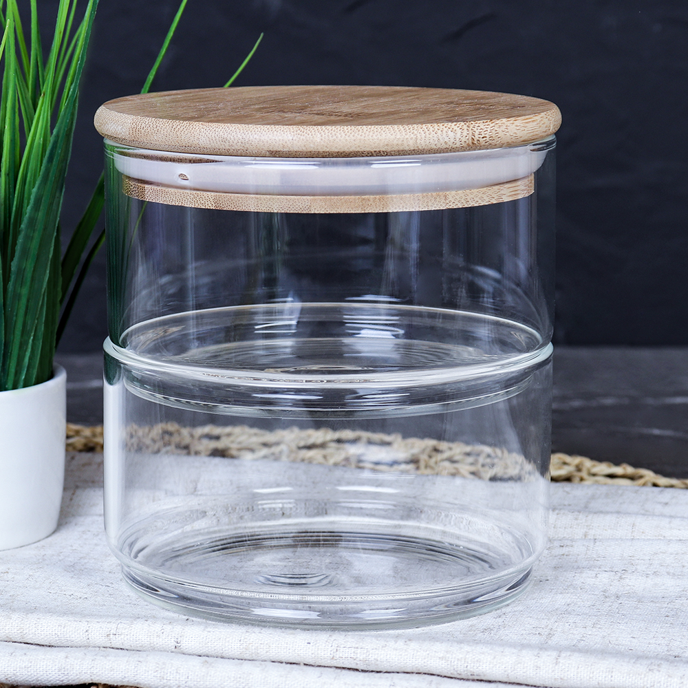 Банка для хранения 2-х ярусная бамбуковая крышка 450 мл / LCSC22-6 /уп 60/