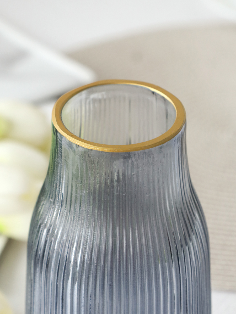 Ваза для цветов 20 см серая с золотой каймой / WRD-105 /уп 30/ без индивидуальной упаковки