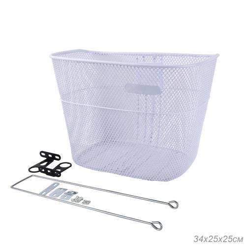 Корзина для велосипеда металлическая, с креплением на переднее колесо под резьбовую вилку. 2 вида кронштейнов на рулевую колонку Белая/1DVMI-2 /уп 40/