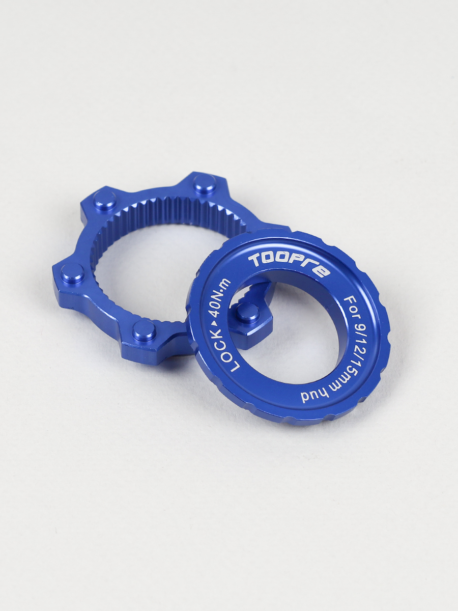 Адаптер тормозного диска (ротора) Six-hole (6 болтов) под крепление втулки Centerlock hub. TOOPRE CLDA-01 Комплект адаптер+ чашка. Синий