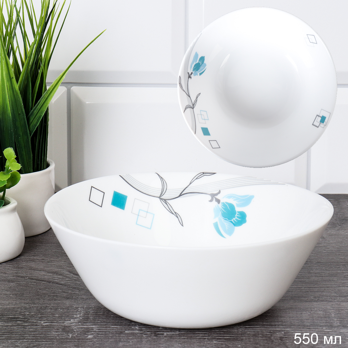 Набор суповых тарелок 6 штук 550 мл 155 мм Евро / LGW-60 /6834-2 /уп 8/ Бирюза квадраты