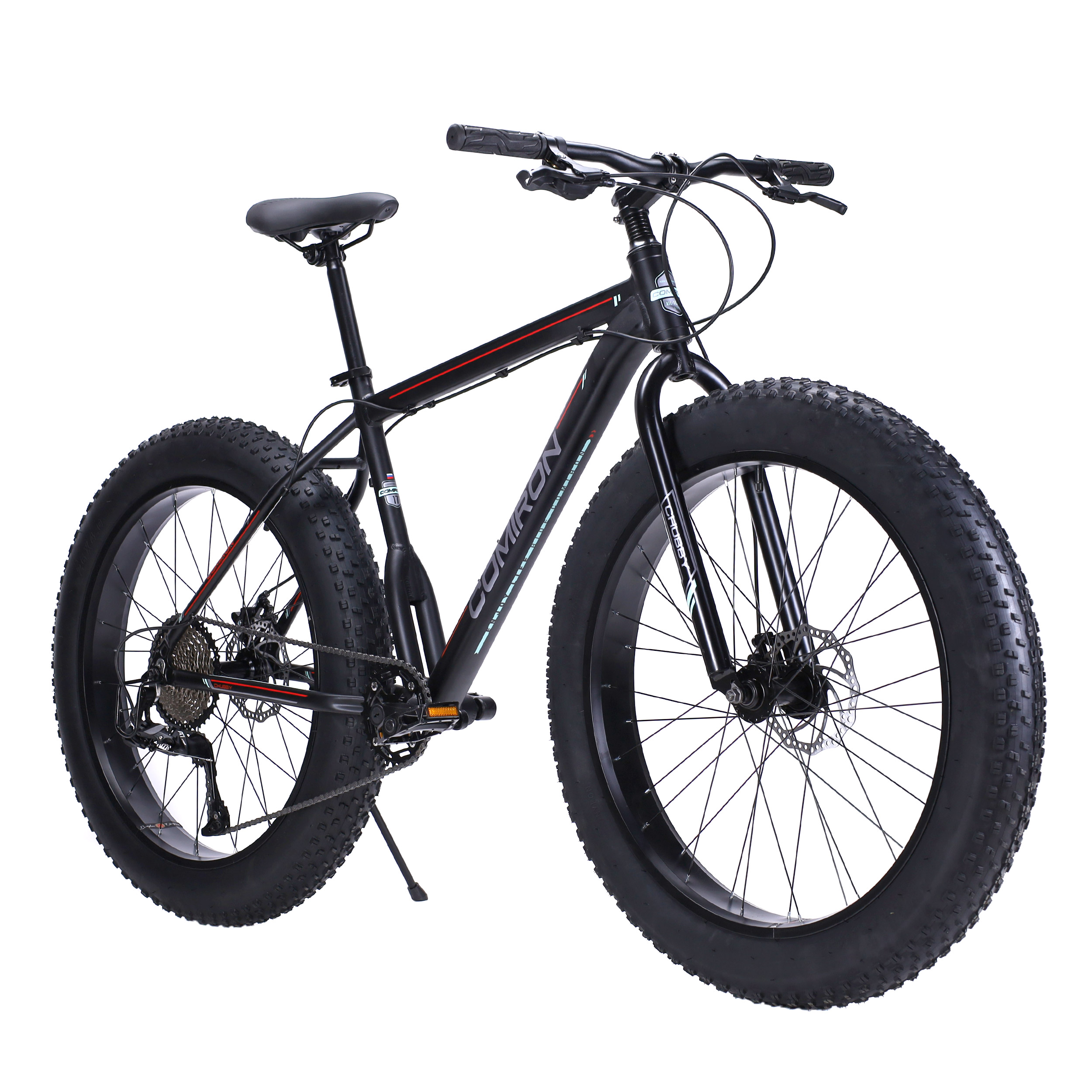Велосипед фэт-байк 26"x4" рама 19" COMIRON CHUBBY, 1*10sp L-TWOO, 34T, CASSETE 11-42T, HARD FORK, чёрный неоновый mercedes