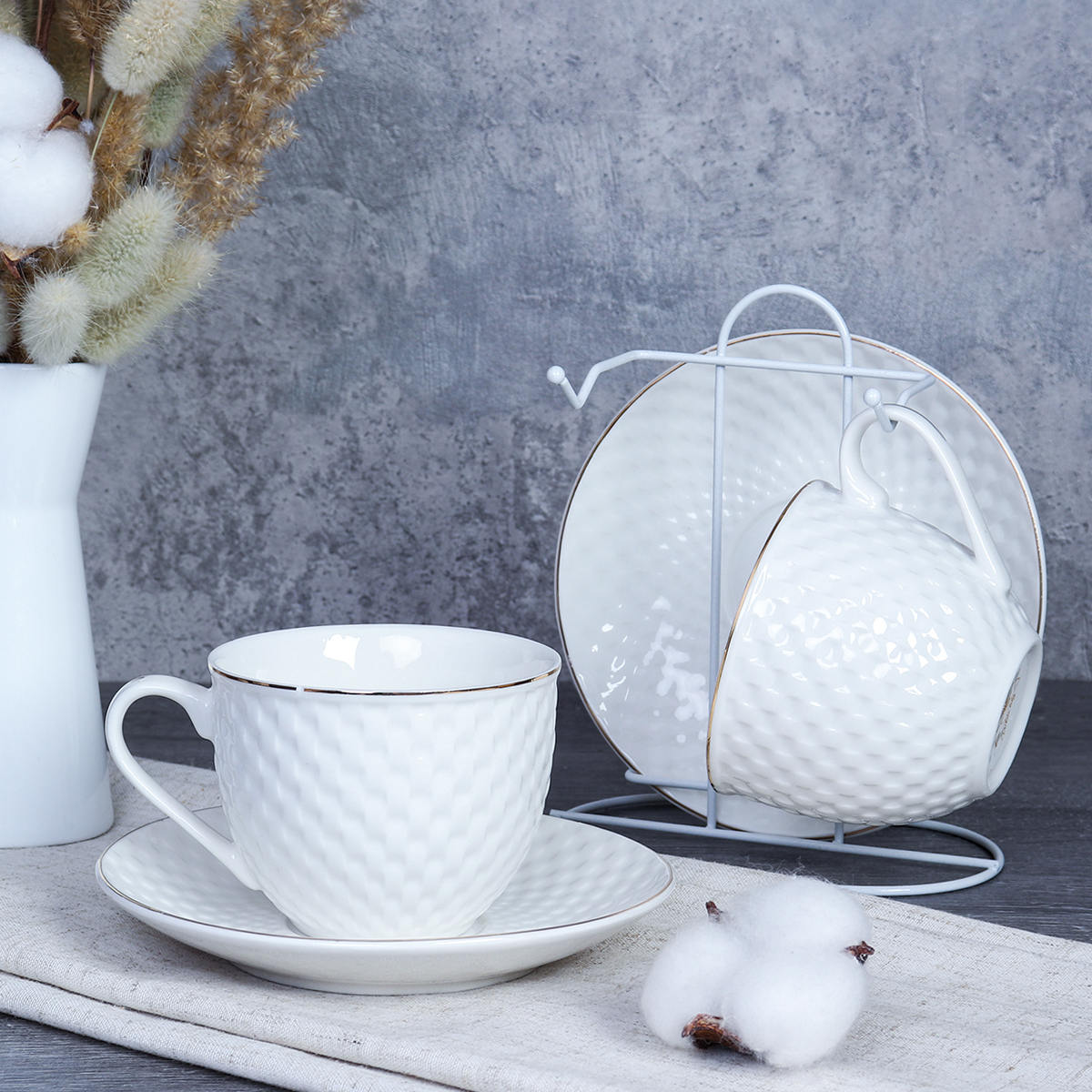 Чайный набор 4 предмета 230 мл на металл подставке / TC69M-4M 230 /уп 18/ костяной