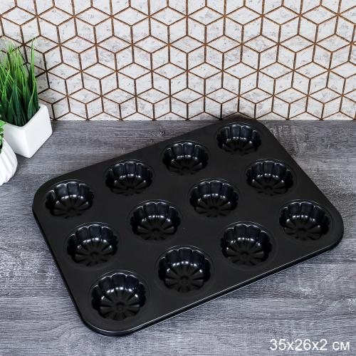 Форма для выпечки кексов и капкейков 12 ячеек 35х26 см / d-6,5;h-2,5 см / RSD-65 /уп 60/
