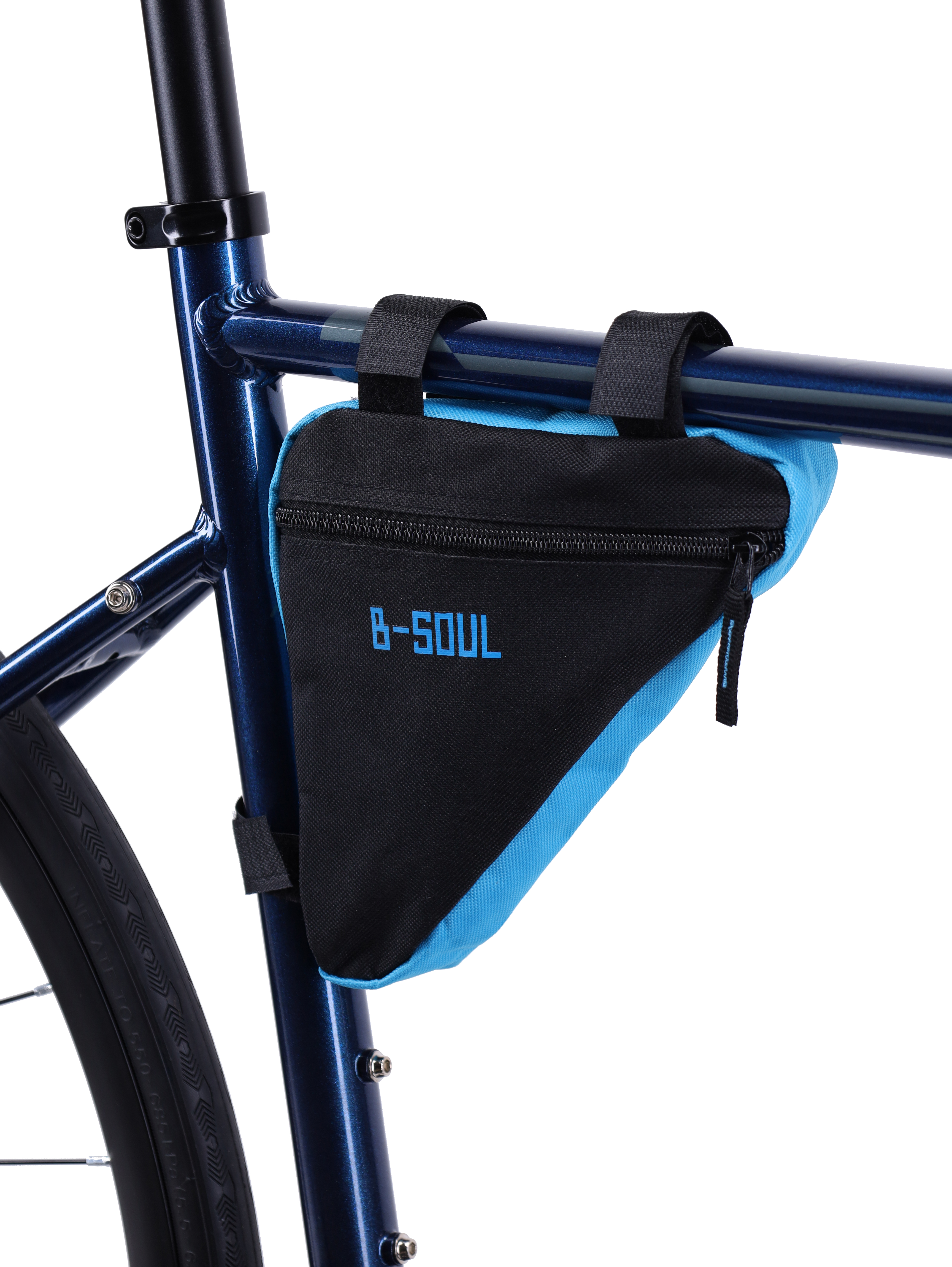 Сумка велосипедная подрамная BICYCLE SOUL, с боковой молнией, крепление velcro, чёрно-синяя, 20х18,5х4см. /уп 100/200/