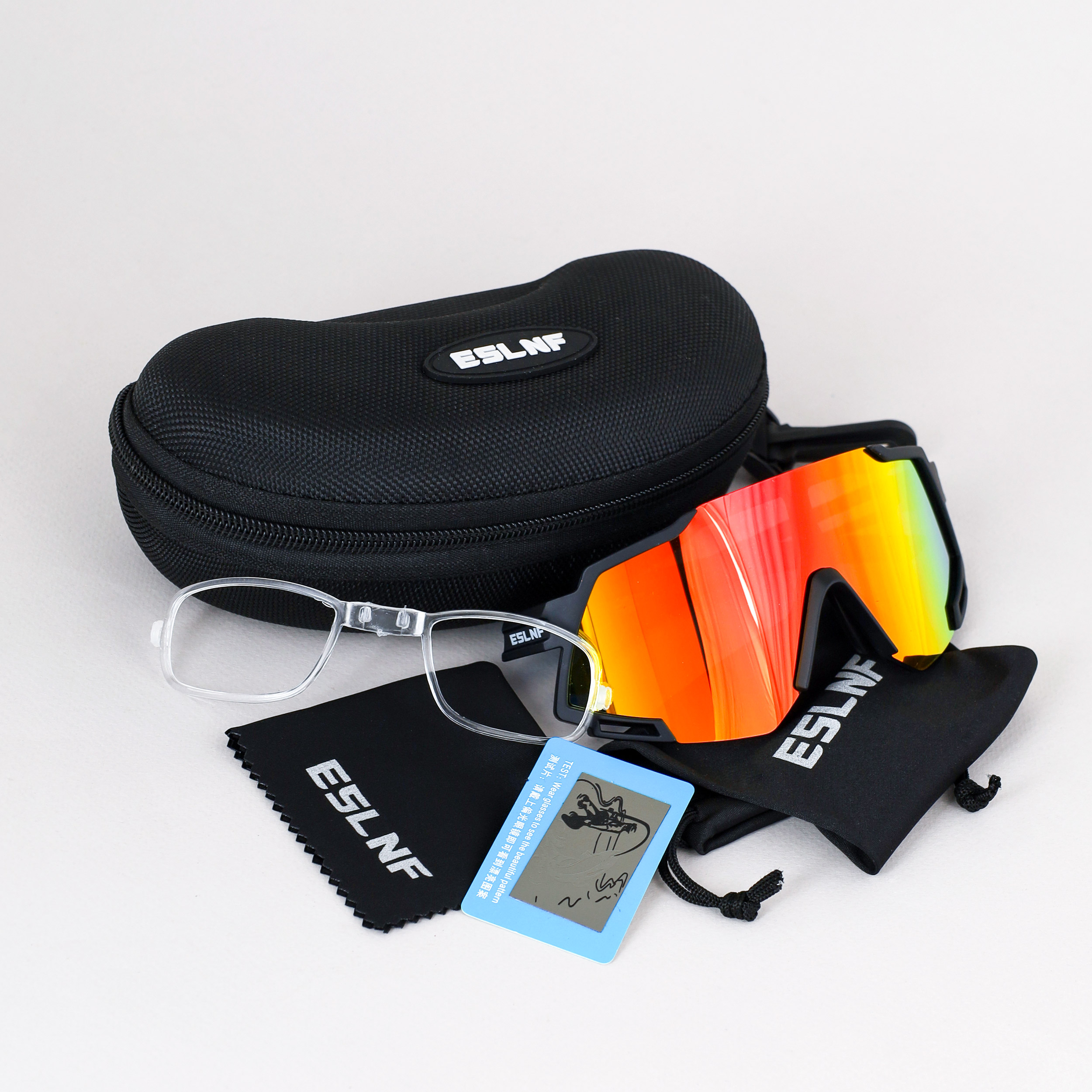 Очки спортивные солнцезащитные ESLNF. ударопрочные. Линза: HD POLARIZED-Зеркальная. Silicone переносица и боковые душки. Черный-Оранжевый /уп 50/