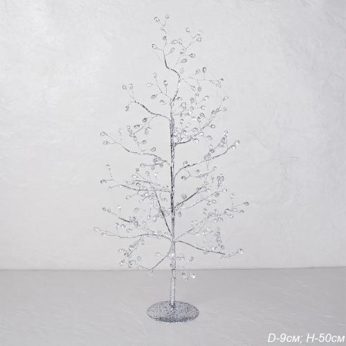 Ветка декоративная стеклярус 50 см на подставке / SA20227/2 /уп 50/200/серебро