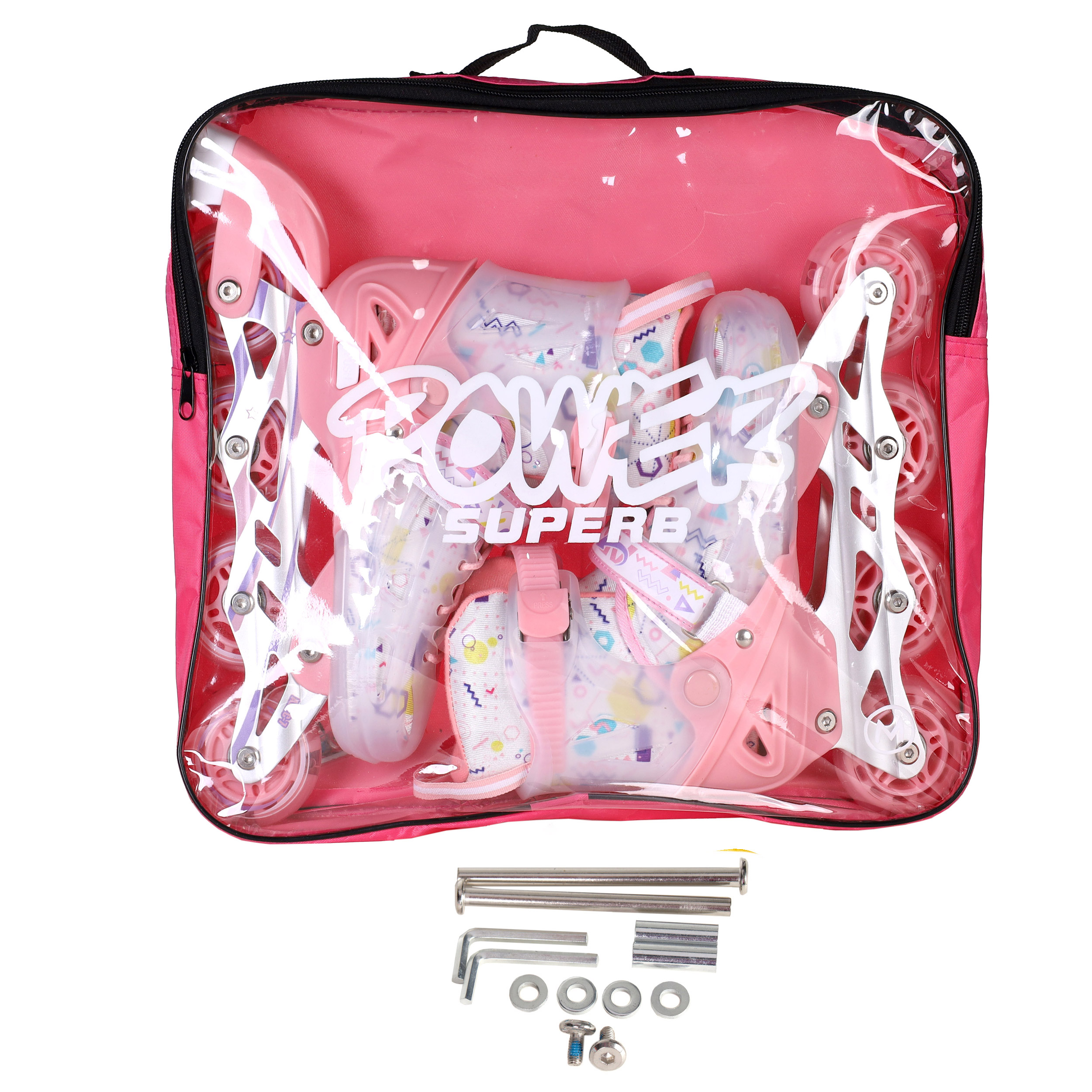 Роликовые коньки COMIRON прозрачный ботинок / 199-1 S /уп 6/ (31-34) розовые