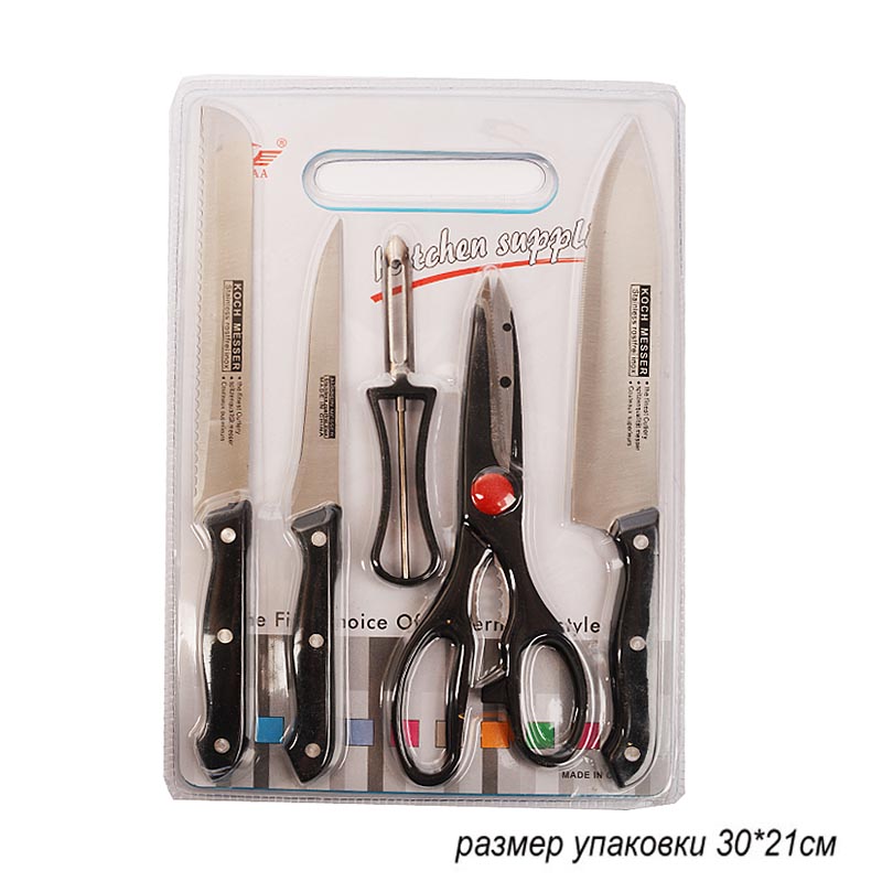 Ножи 5 предметов с овощечисткой и разделочной доской / 6646 /уп 72/