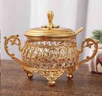 Сахарница 200 мл с ложкой / 200-1-Gold /уп 60/