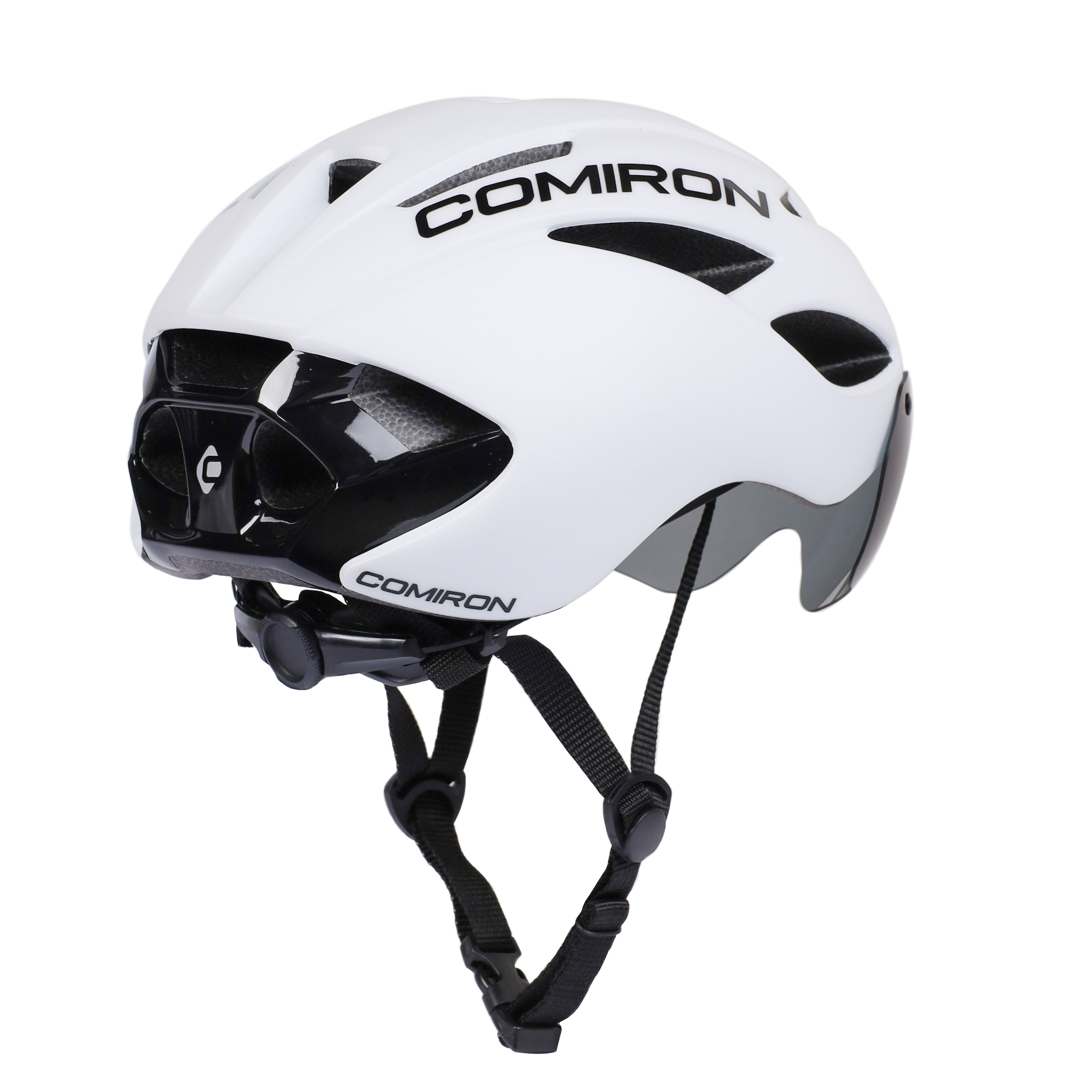 Шлем велосипедный с визором COMIRON. Цвет: White. Размер: L (58-62см)  / MX-100T / уп 12