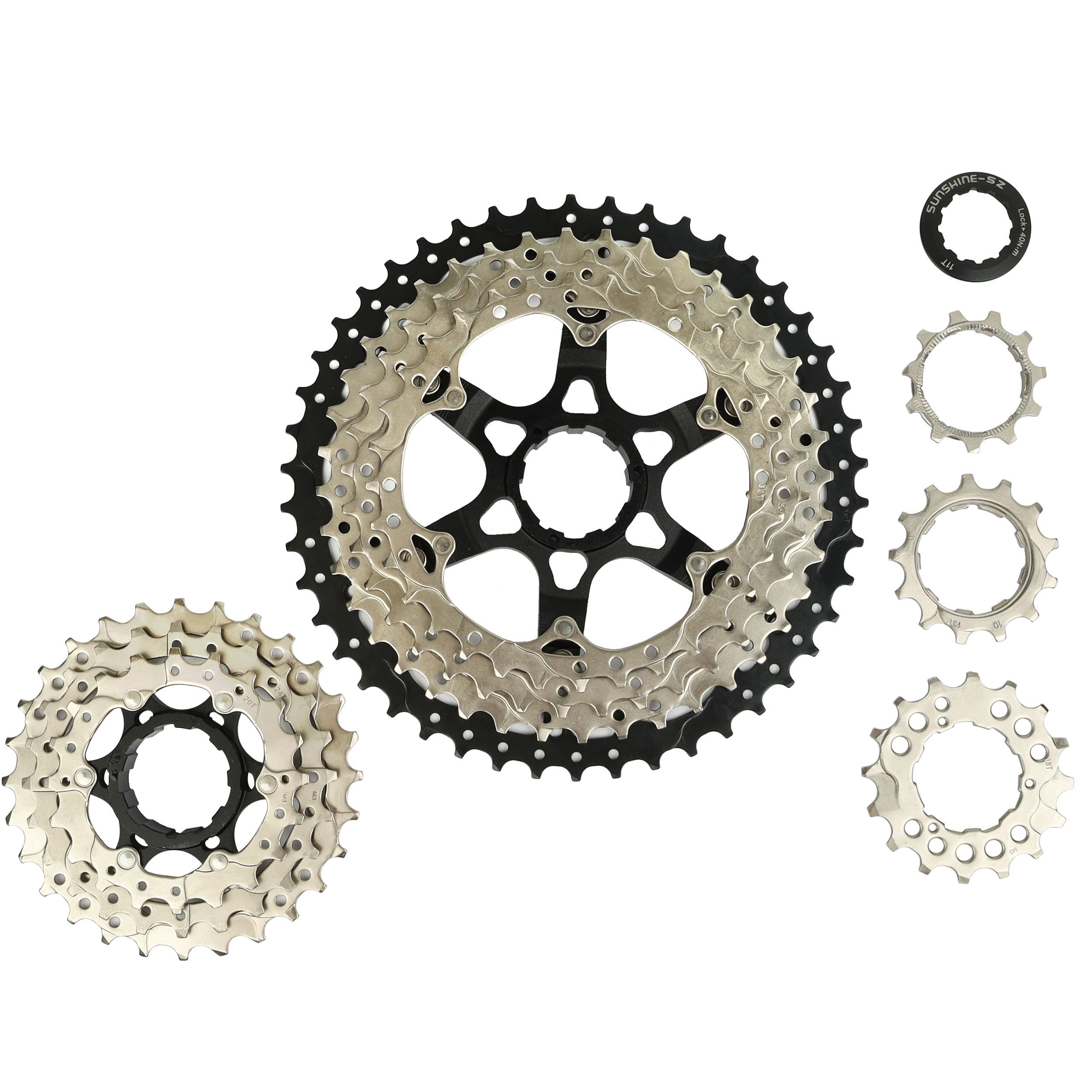 MTB, Кассета SUNSHINE, 10 скоростей, 11-46Т, материал: сталь, 2 ALU паука, вес 515гр, /MTB-CS-HR10-46L/уп24/