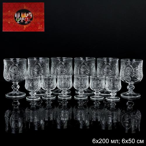 Бокал 200 мл и рюмка 50 мл 12 предметов / HD-800 /уп 8/ Орнамент