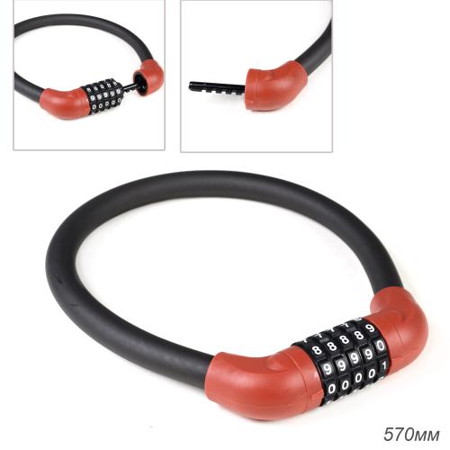 Замок тросовый кодовый R-LOCK BIG03, 5 разрядов, 570мм, стальной трос антивзлом. плетение, вес 370 гр, красный. /уп 100