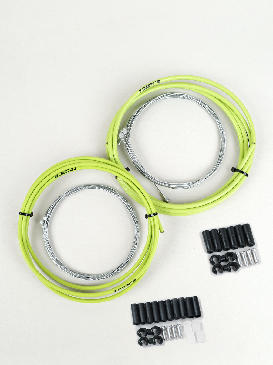 Комплект оплетки и тросов велосипеда. Переключение+тормоза.  2 Оплетки/4 троса/наконечники/зажимы. TOOPRE BSCS-02. зеленый /уп 50/
