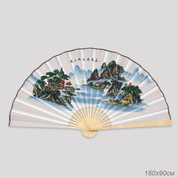 Веер 63 см бамбуковая основа Серый с Пейзажем / 622-12 /уп 75/742905     