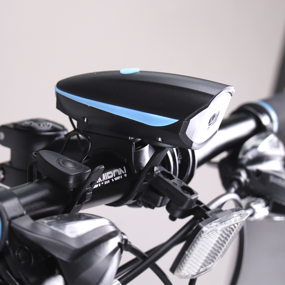 Фонарь передний COMIRON "EASY" корпус: ABS; свет: CREE XPG, 250lm; аккумулятор 1200 mAh, USB, сигнал 140Дб, влагозащищённый, синий. АКЦИЯ /уп 60/120/