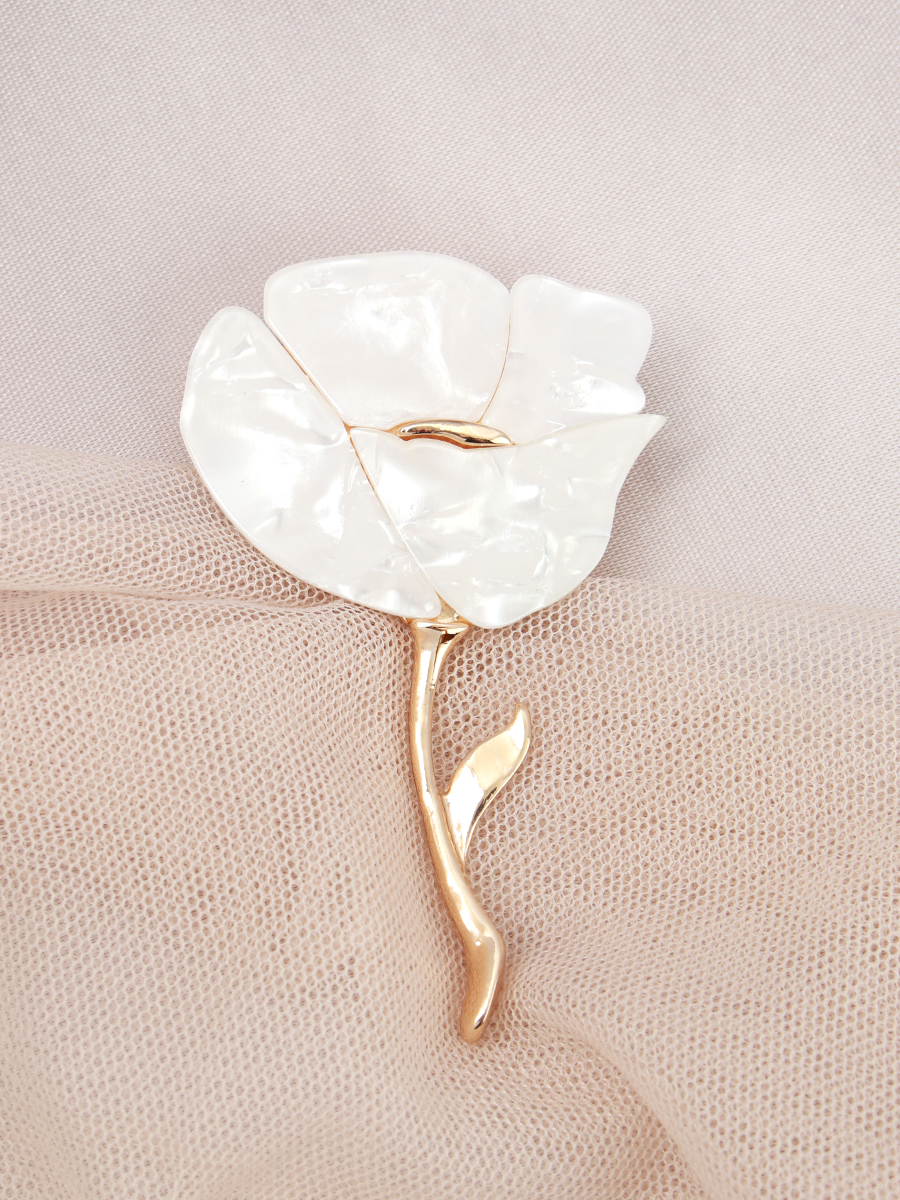 Брошь Магнолия белая / 3860-2 /уп 24/