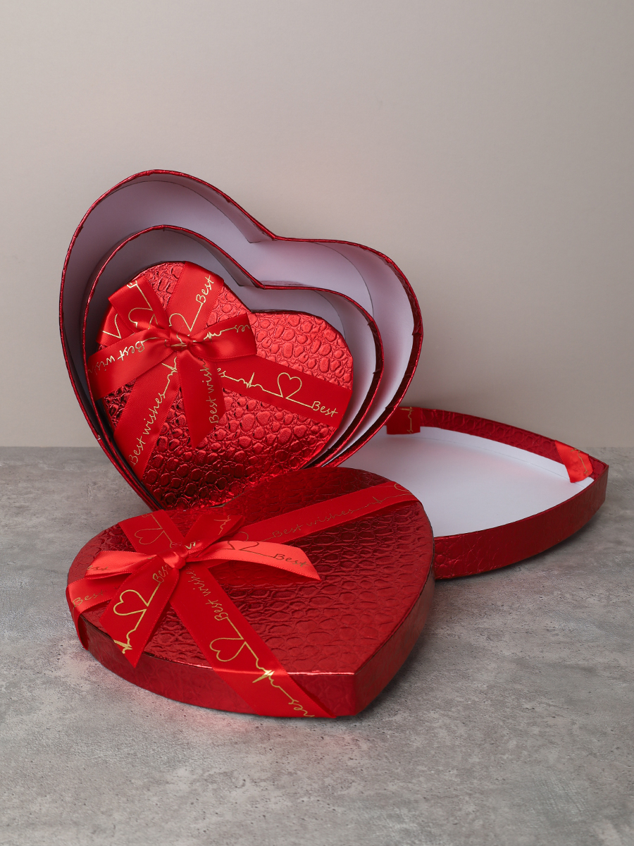 Коробка подарочная Сердце 3 штуки 22х20х9 см / 3405-01 /уп 36/красная