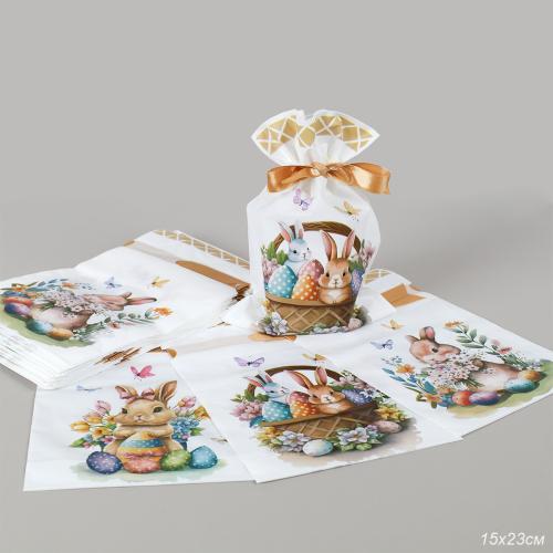 Мешочек подарочный набор 50 штук 15х23 см Кролик / YI1523-15 /уп 30/100/Пасха