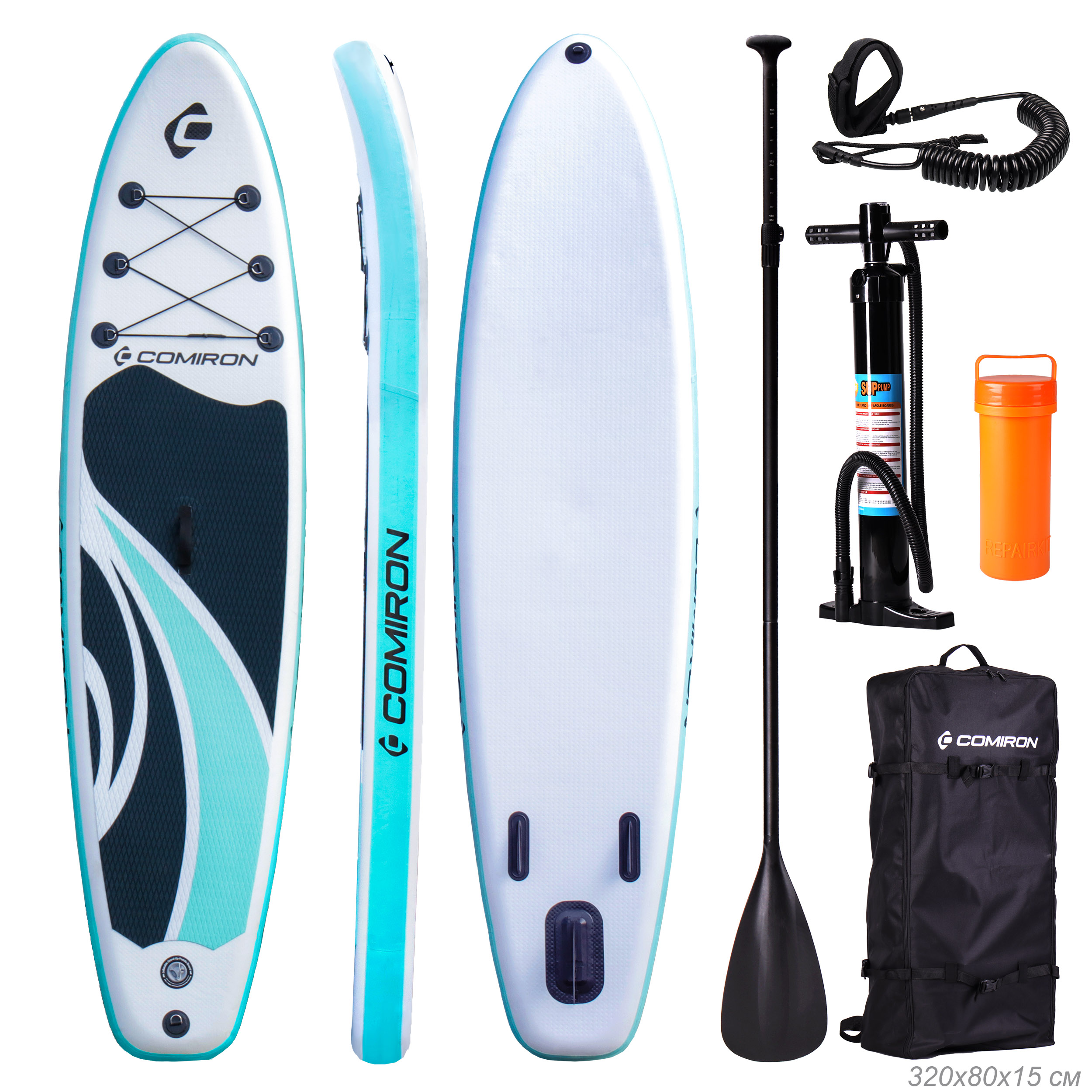 Надувная SUP доска COMIRON 320х80х15 Сапборд Supboard сап доска sup cапборд / GT150 /уп 1/ (Бирюзовый)