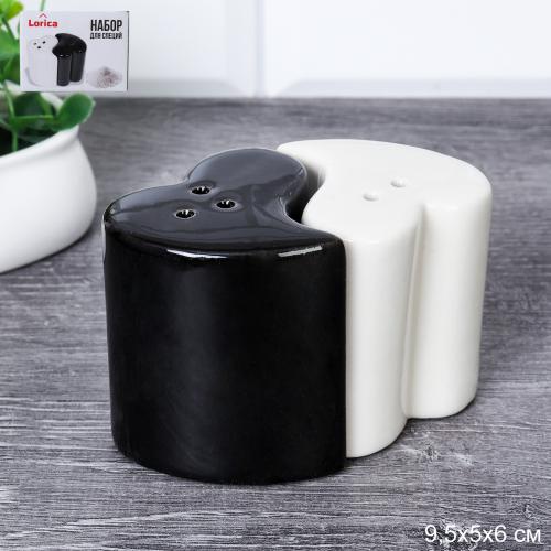 Набор для специй 2 предмета Сердца Инь Янь / 152 /уп 144/ черно-белые