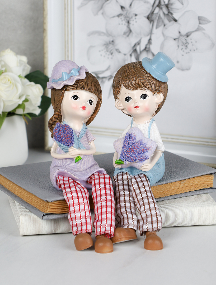 Фигурка Мальчик/Девочка с лавандой висячие ножки 2 штуки набор 22 см / 9935 /уп 60/