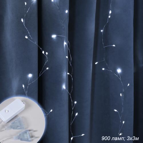 Гирлянда светодиодная Занавес 3х3 м, 900 LED / GN41 /уп 50/ холодный белый