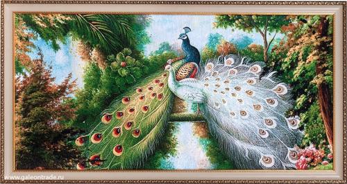 Картина гобелен 40x80 Павлины / D317 / 10036-17 / золотая нить
